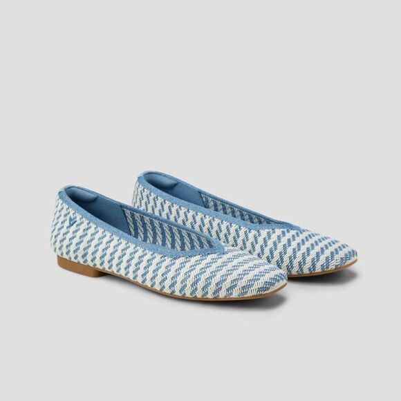 Vivaiva Margo 2.0 Square Toe V-Cut Flats Denim Stripe Size EU42 NWT - Picture 1 of 11